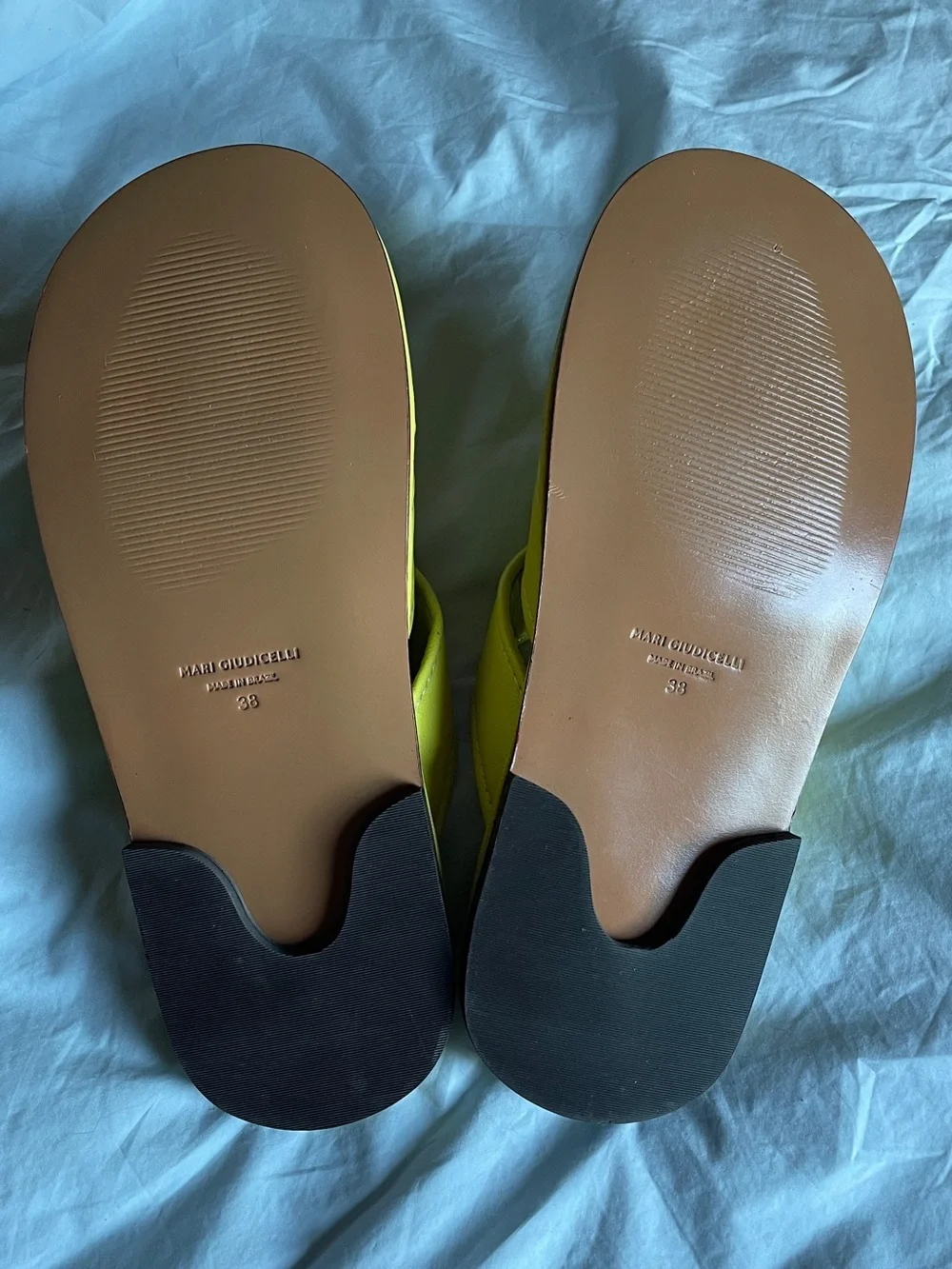 MARI GIUDICELLI Yellow Cross-Strap Slide Sandals